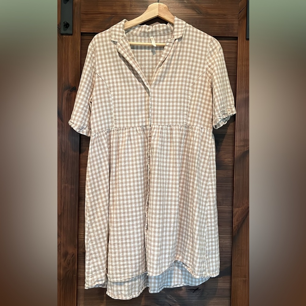 Rylee + Cru Brown & White Gingham Dress
